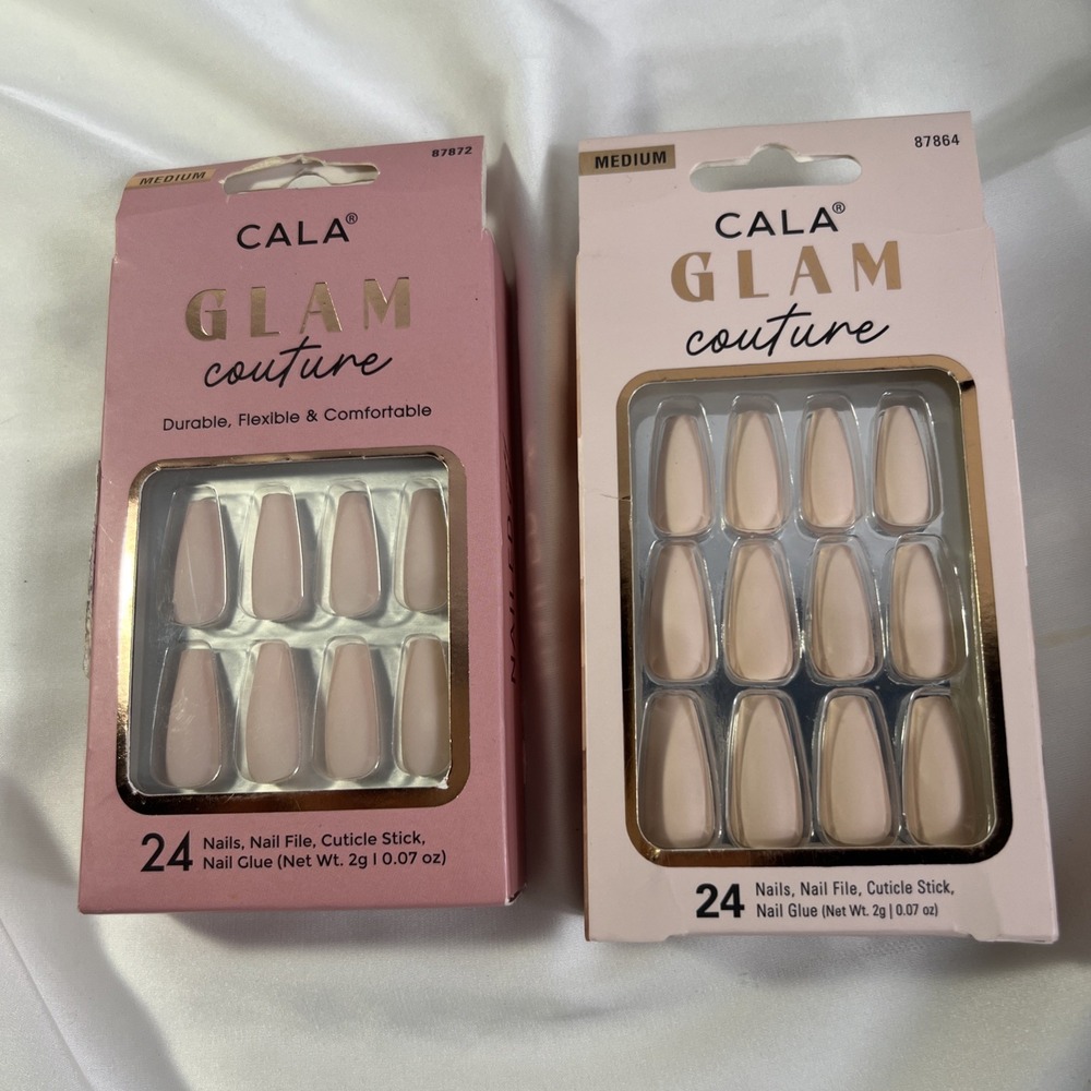 Cala Glam Contrite‎ Press On Nails 2 Pack Medium Pink & Nude With Nail Glue New